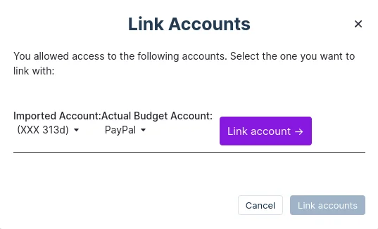Dialog for linking accounts you want to sync