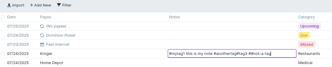 Tagging a transaction