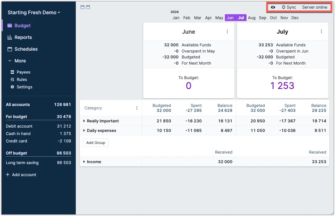 Full user interface with top right conner highlighted